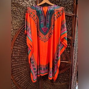 Sante Classics Kaftan Swim Coverup Lounge Dress OS Orange Green Black Mid-Length